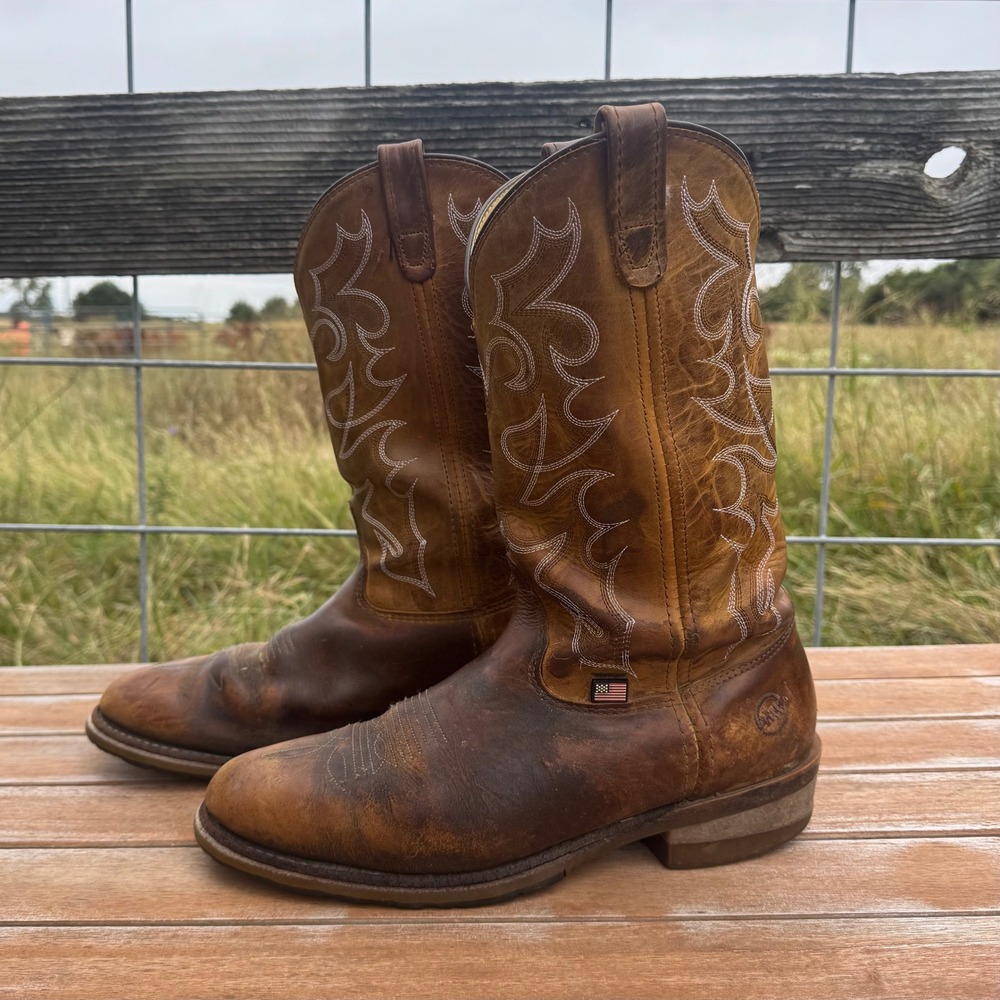 Double-H DH1552 Western Work Boots Mens 12 B Brown Good Union Made USA Leather